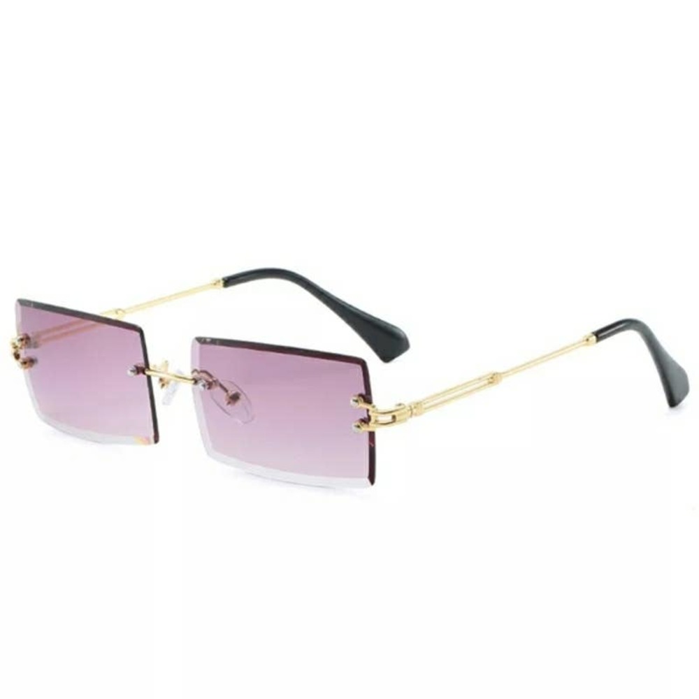 Sunglasses PURPLE Rectangles Gradient Rimless Gold Tone Hardware Sunnies